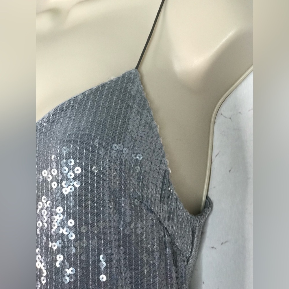 ZARA Degrade Silver Shimmer Sequin Midi Slip Prom Dress Size XS NEW WITH TAGS - Picture 12 of 16